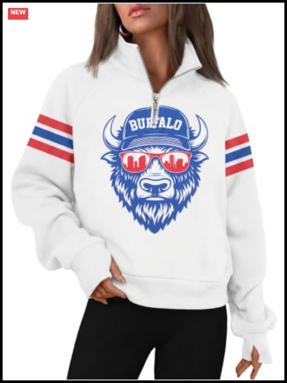Football Sweatshirt Quarter Zip Cropped Pullover Cotton Polyester